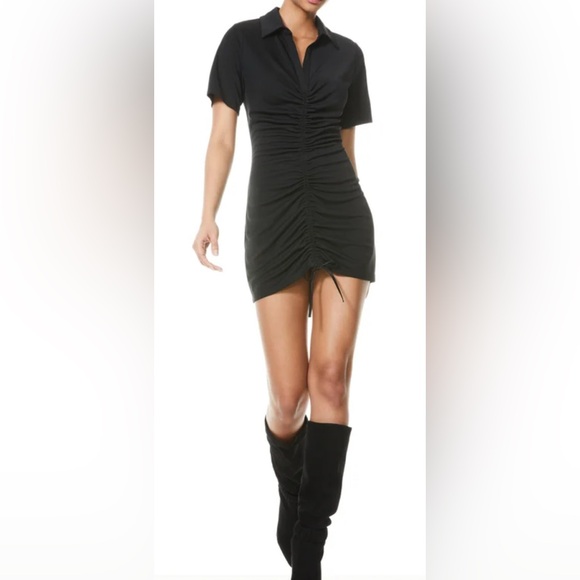 Alice And Olivia Classics Ruched Polo Dress Black Medium - Picture 1 of 10